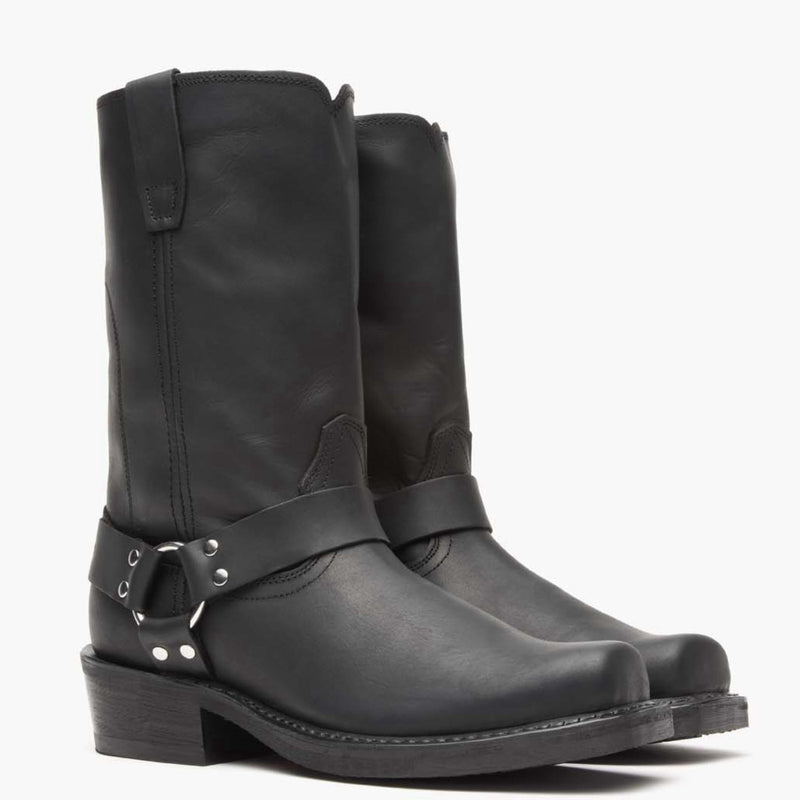 Front view of Durango Harness black leather moto boots