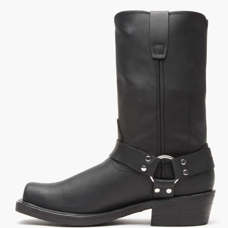 Inner side view of Durango Harness black leather moto boot