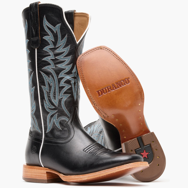 Front view of Durango Arena Elite black square toe western boot showing outsole