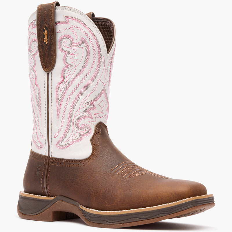 Front view of Durango Rebel Ultra Lite brown and white western boot