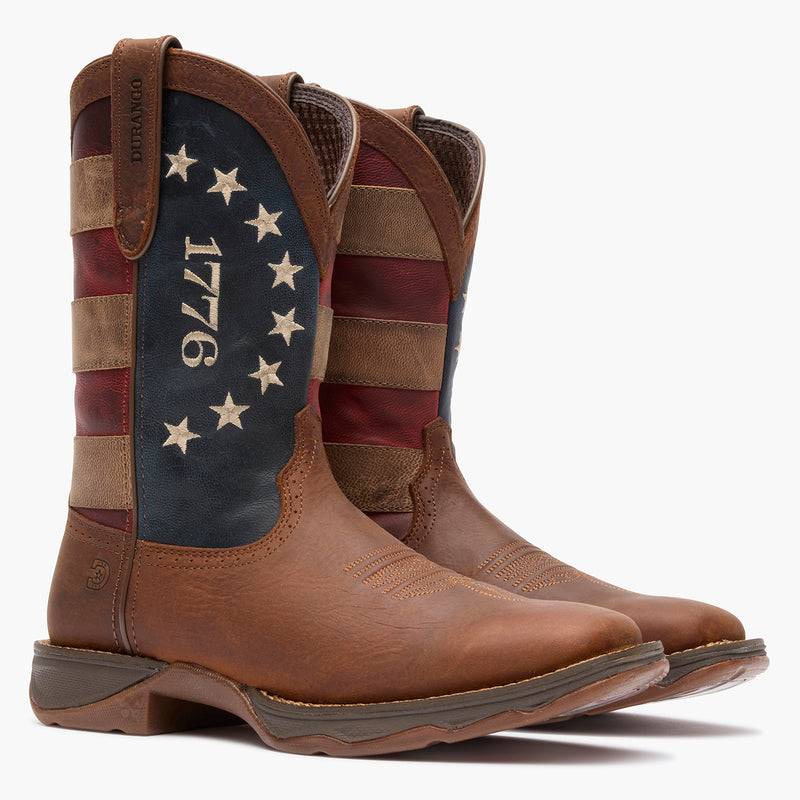 Front pair view of Durango America 250 Flag Boots with square toe