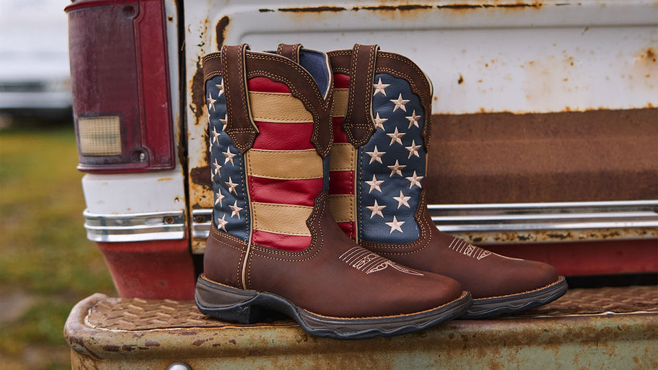 Durango flag boots on a truck tailgate