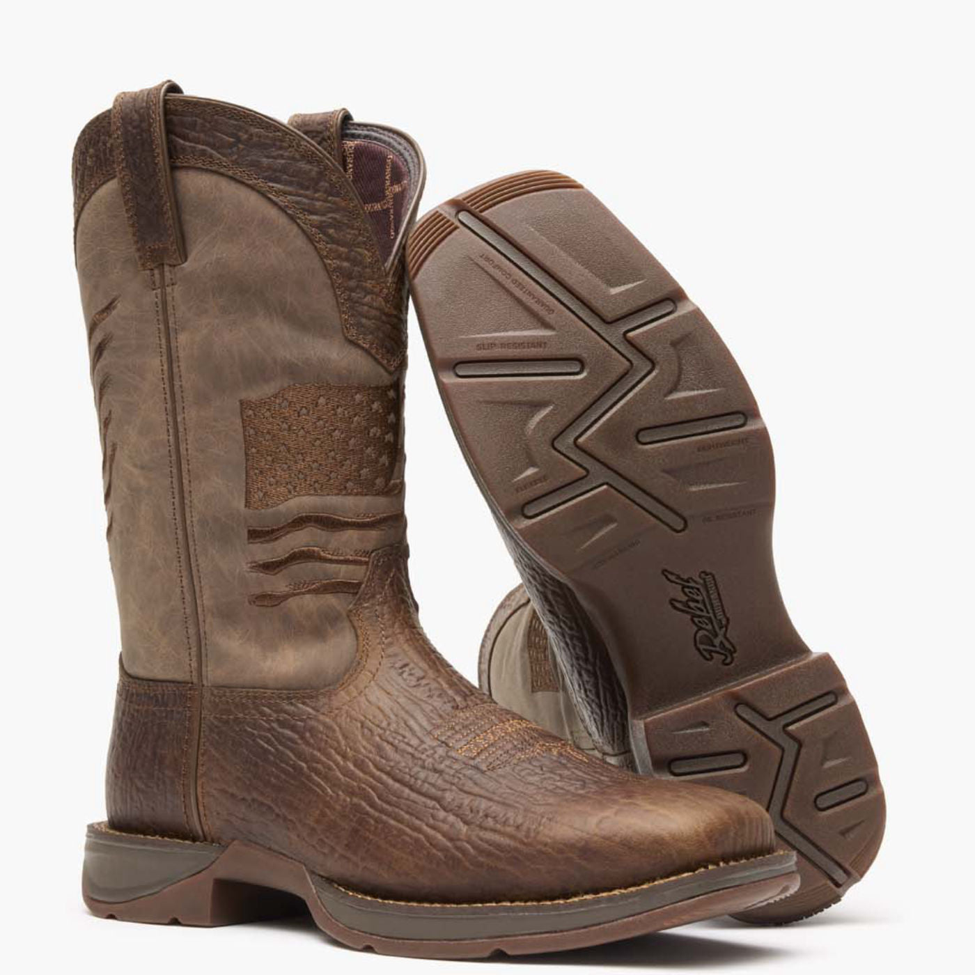 Rebel by Durango® Brown Distressed Flag Embroidery Western Boot - outsole