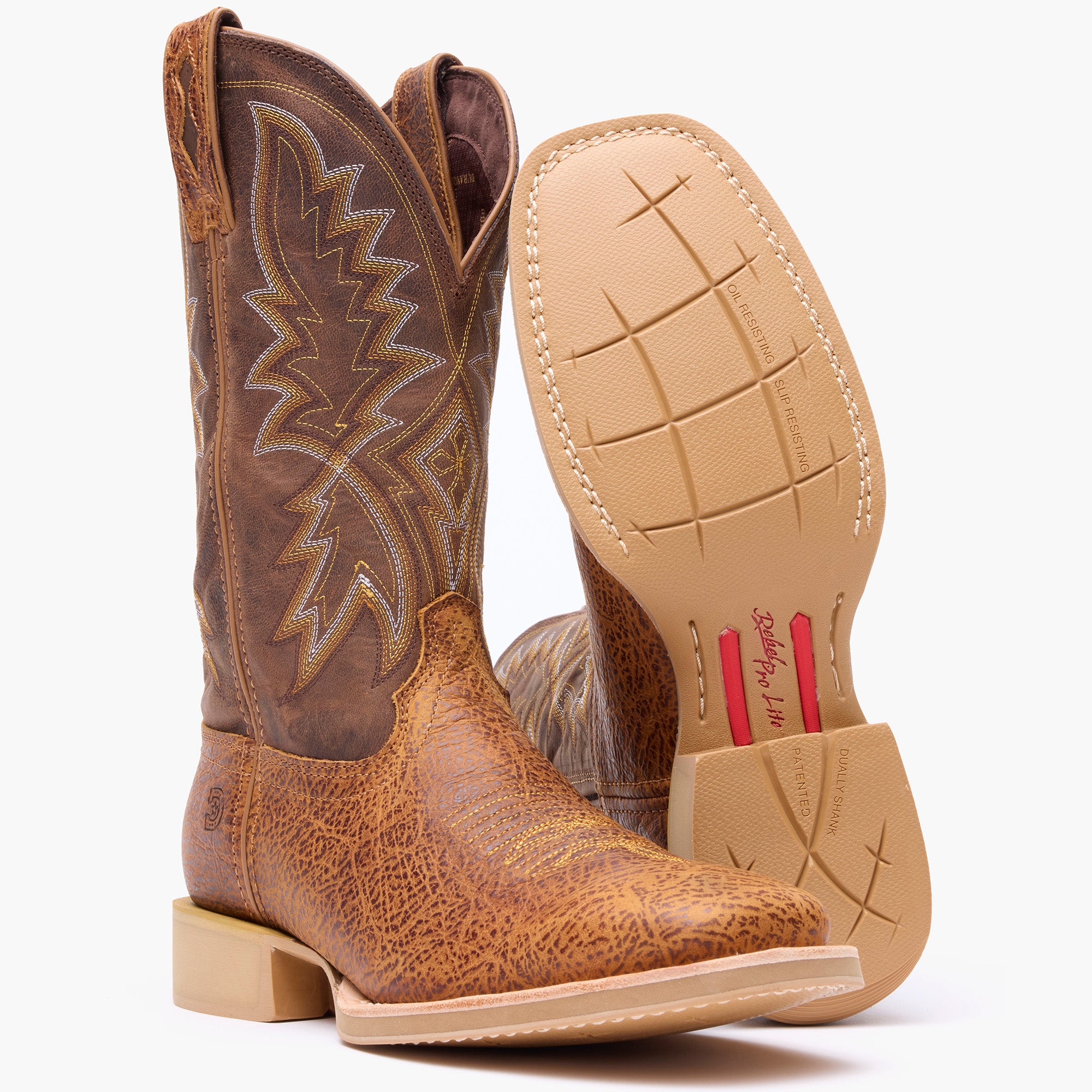 Outsole view of men’s 12” Western Rustic Tan/Tobacco Durango® Rebel Pro Lite™ Boot