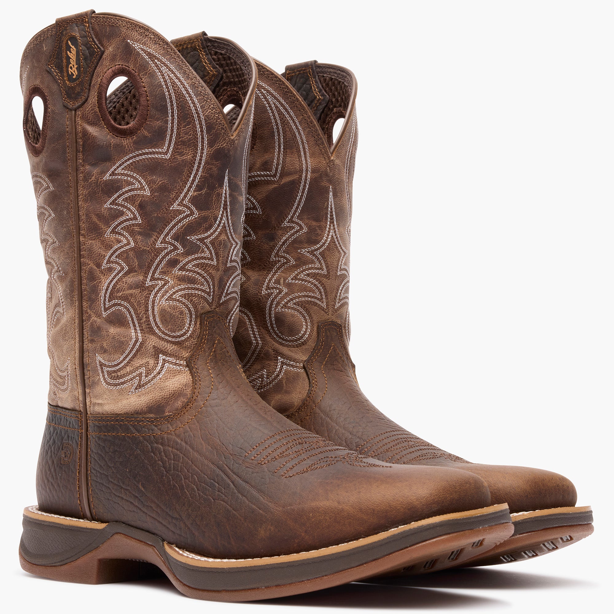 Front view of a pair of Durango Rebel Ultra Lite Brown Square Toe Western Boots