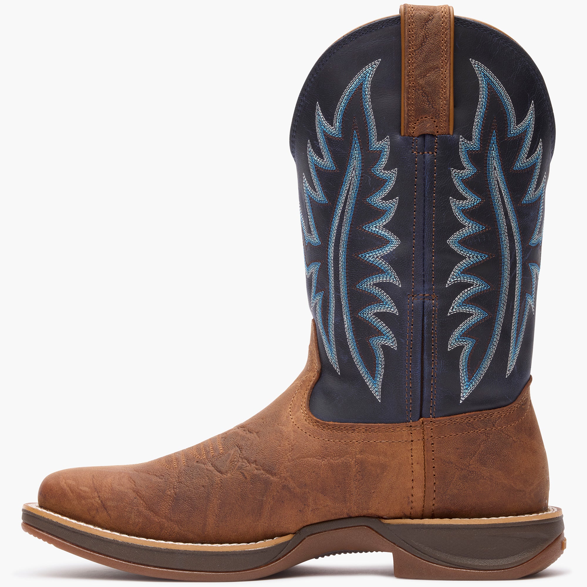 Inner side view of Durango Rebel Ultra Lite brown square toe western boot