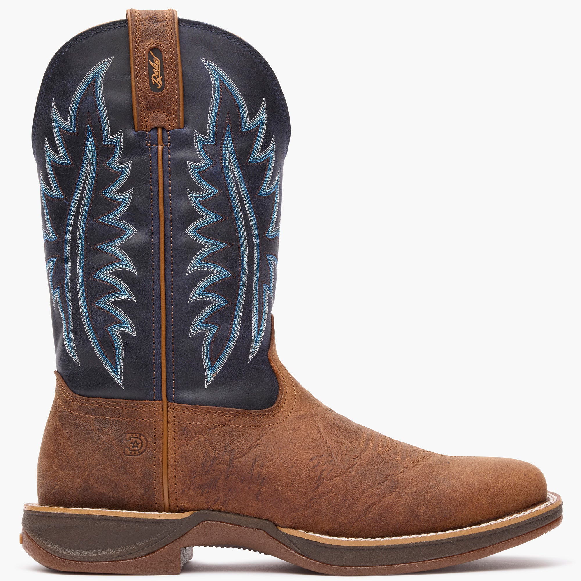 Outer side view of Durango Rebel Ultra Lite brown square toe western boot