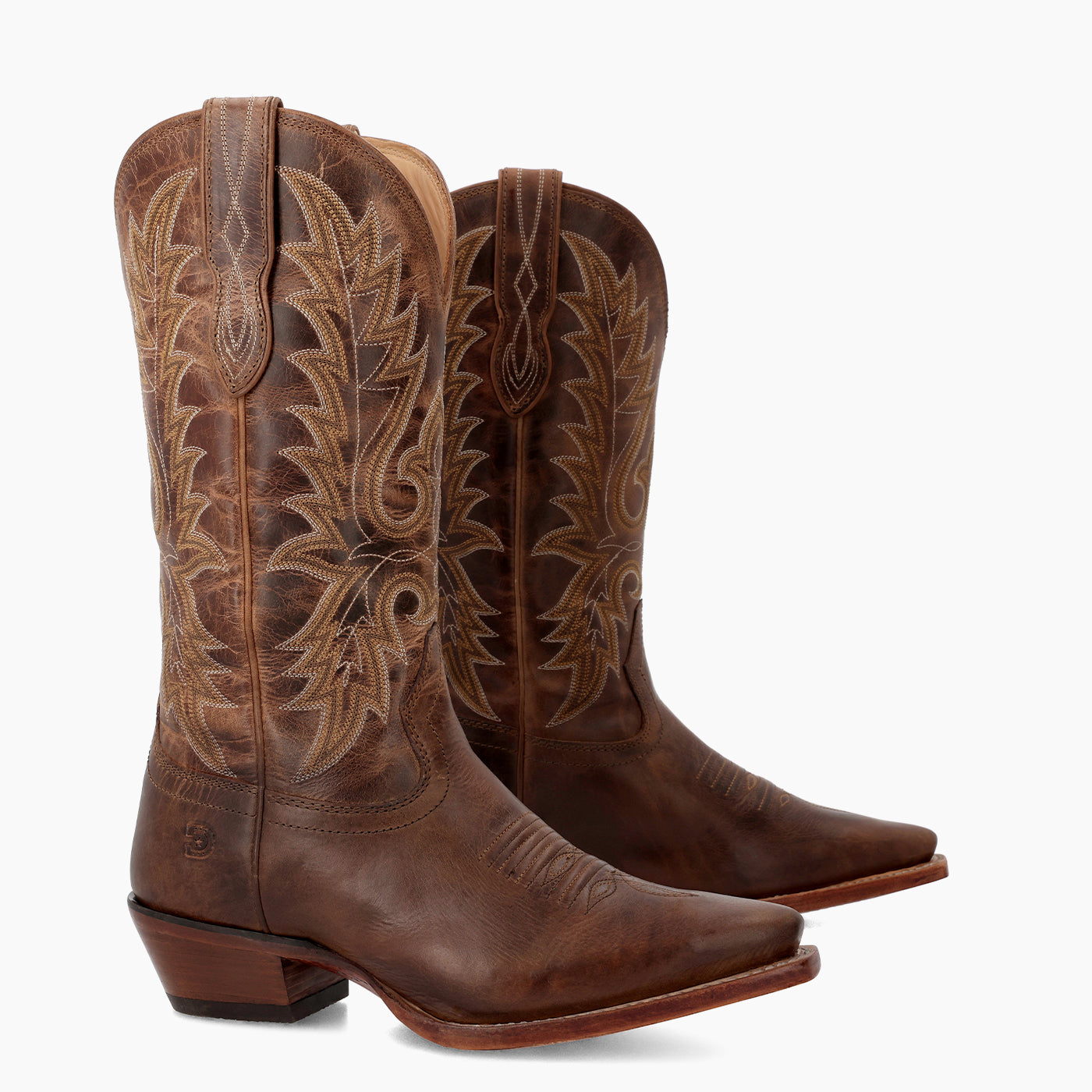 Front view of a pair of Durango brown cowgirl boots
