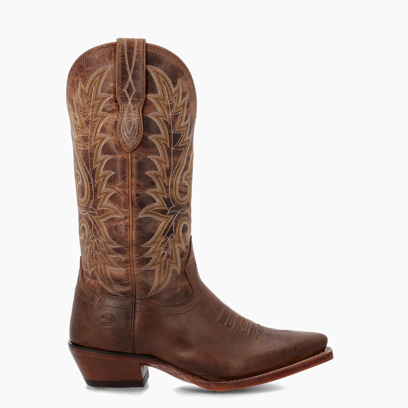 Outer side view of a Durango brown cowgirl boot