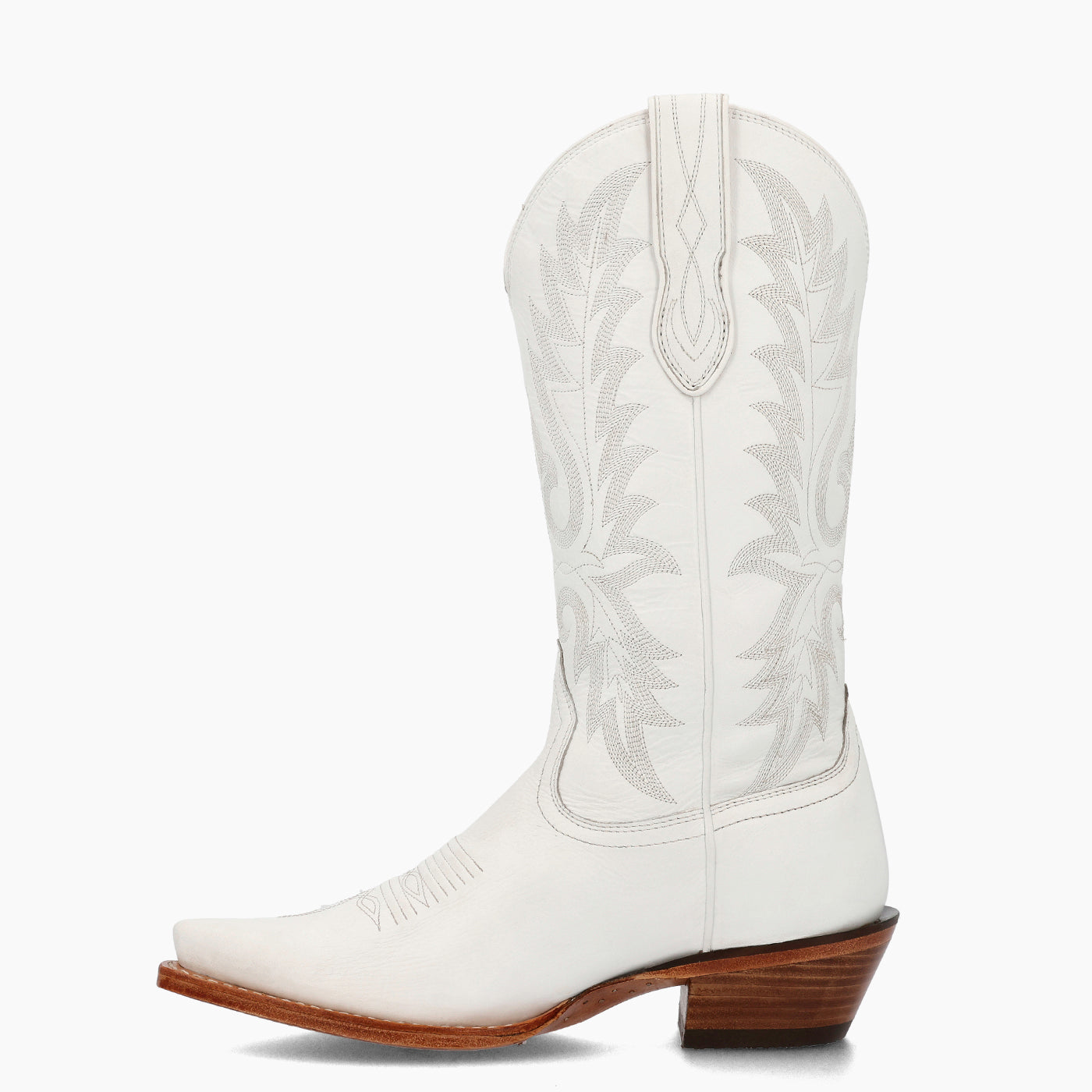 Inner side view of a Durango women's white cowgirl boot