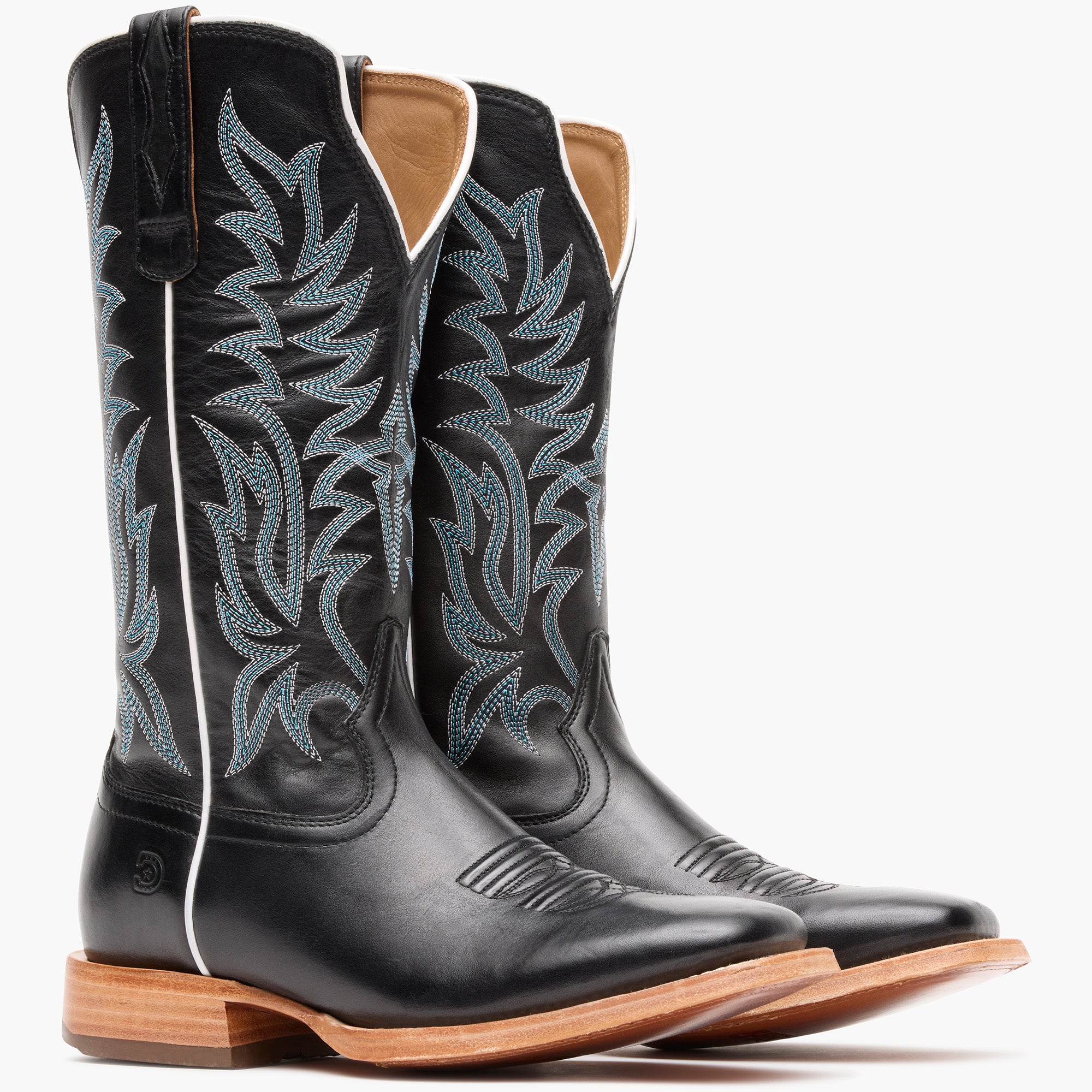 Front view of a pair of Durango Arena Elite black square toe western boots