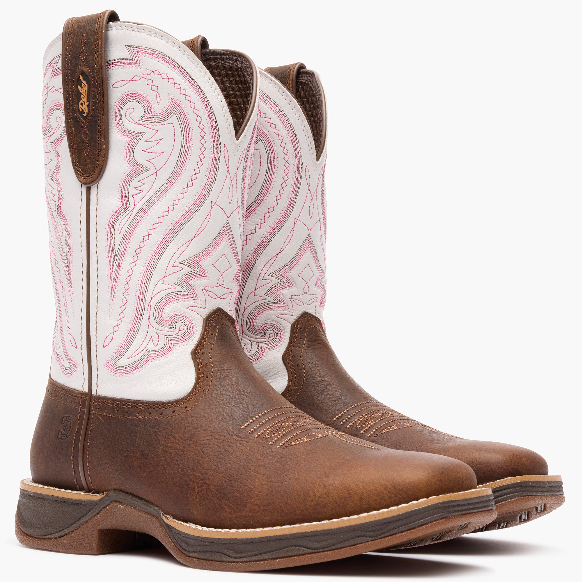 Front pair view of Durango Rebel Ultra Lite brown and white western boots