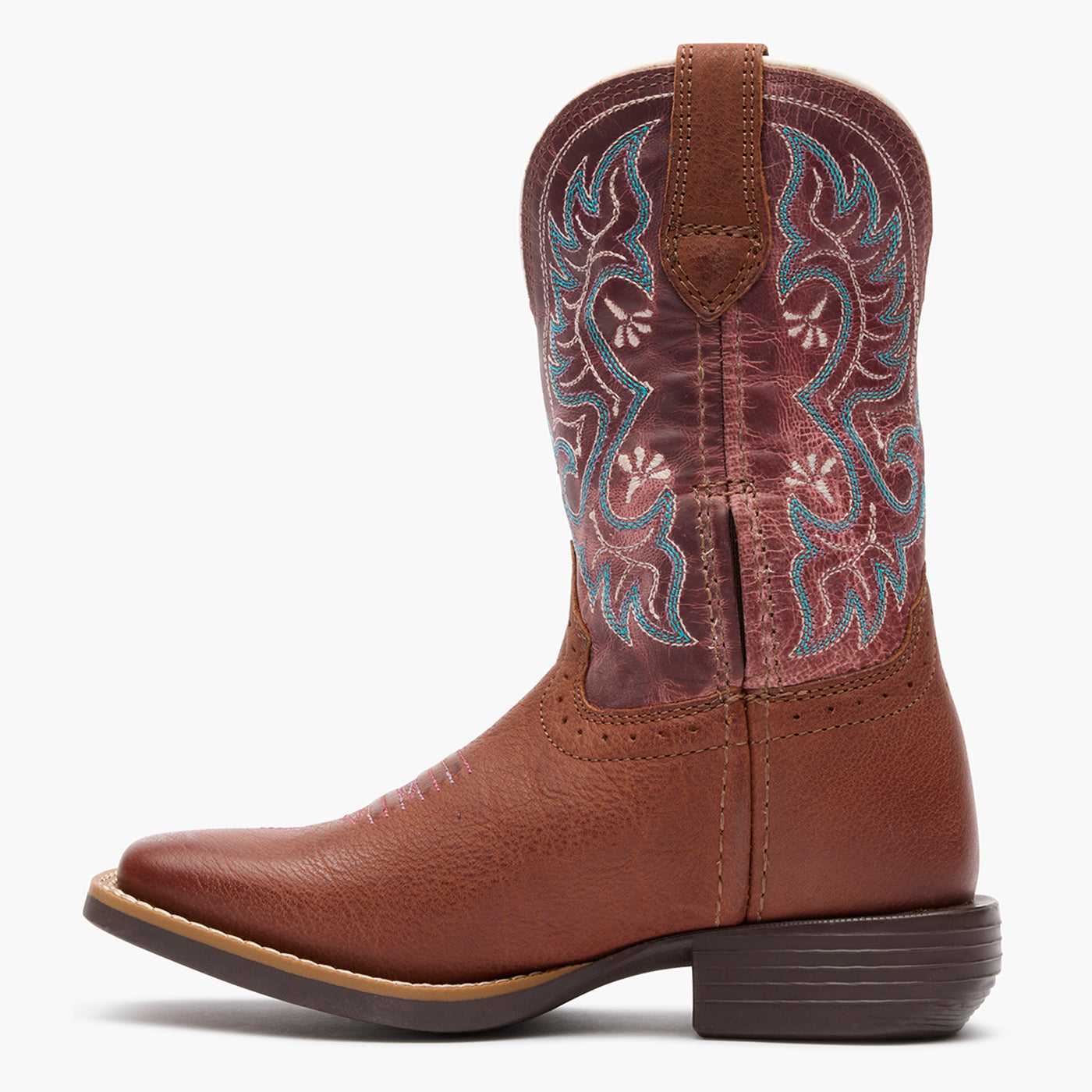 Inner side view of Durango kids' dark pink and brown cowgirl boots