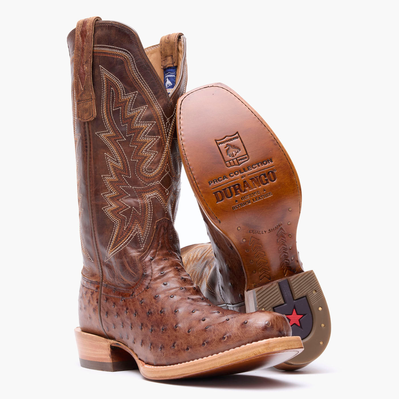 Front pair view of Durango® Men's PRCA Collection Full-Quill Ostrich Western Boot