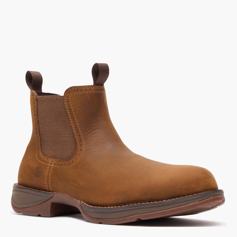 Front view of a Durango brown leather round toe chelsea boot