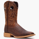 Front view of a Durango brown crocodile print cowboy boot
