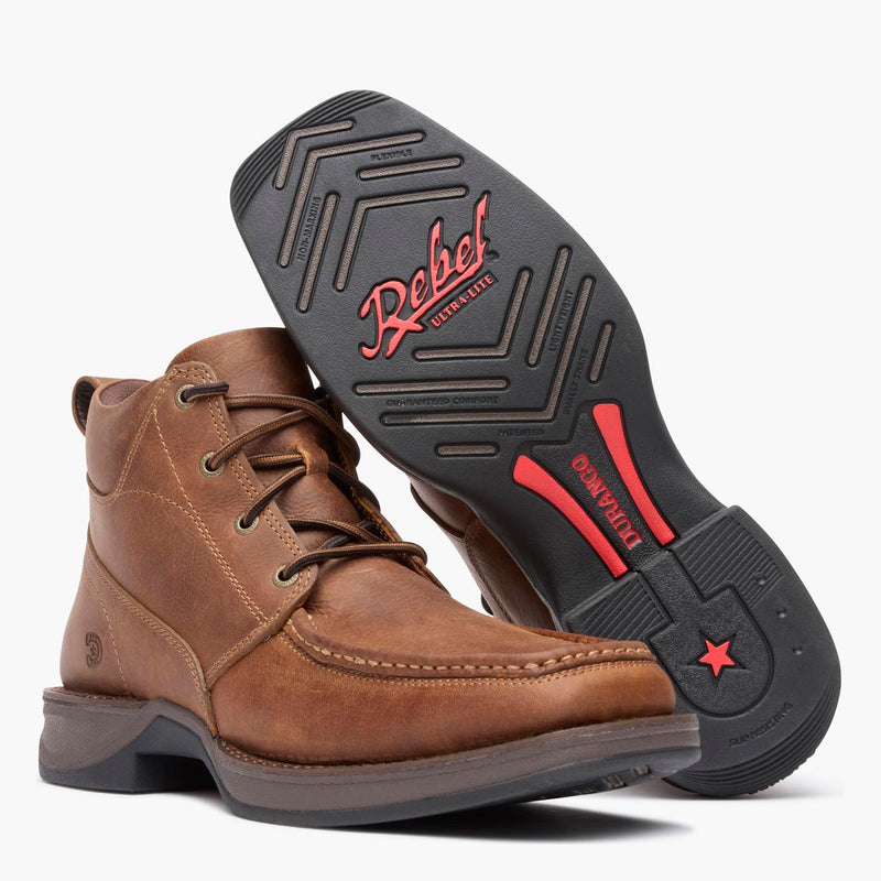 Outsole view of Durango® men’s 5 ½” Mustang Brown Red Dirt Rebel™ Ultra-Lite Lacer Boot