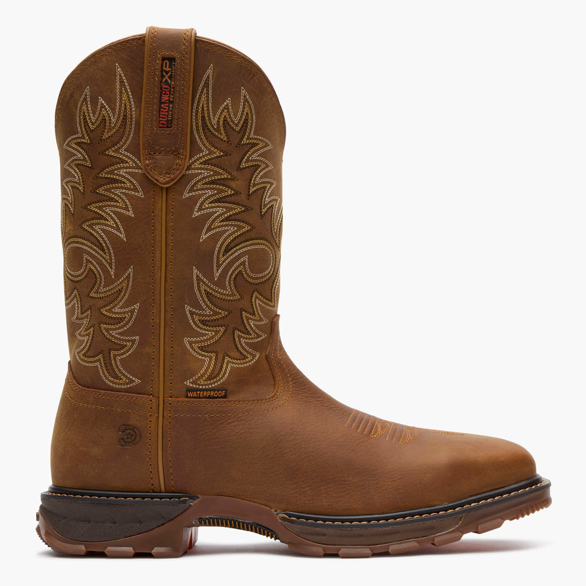Profile view of Durango® men’s 11” Rawhide Brown Steel Toe Waterproof Durango® Maverick XP™