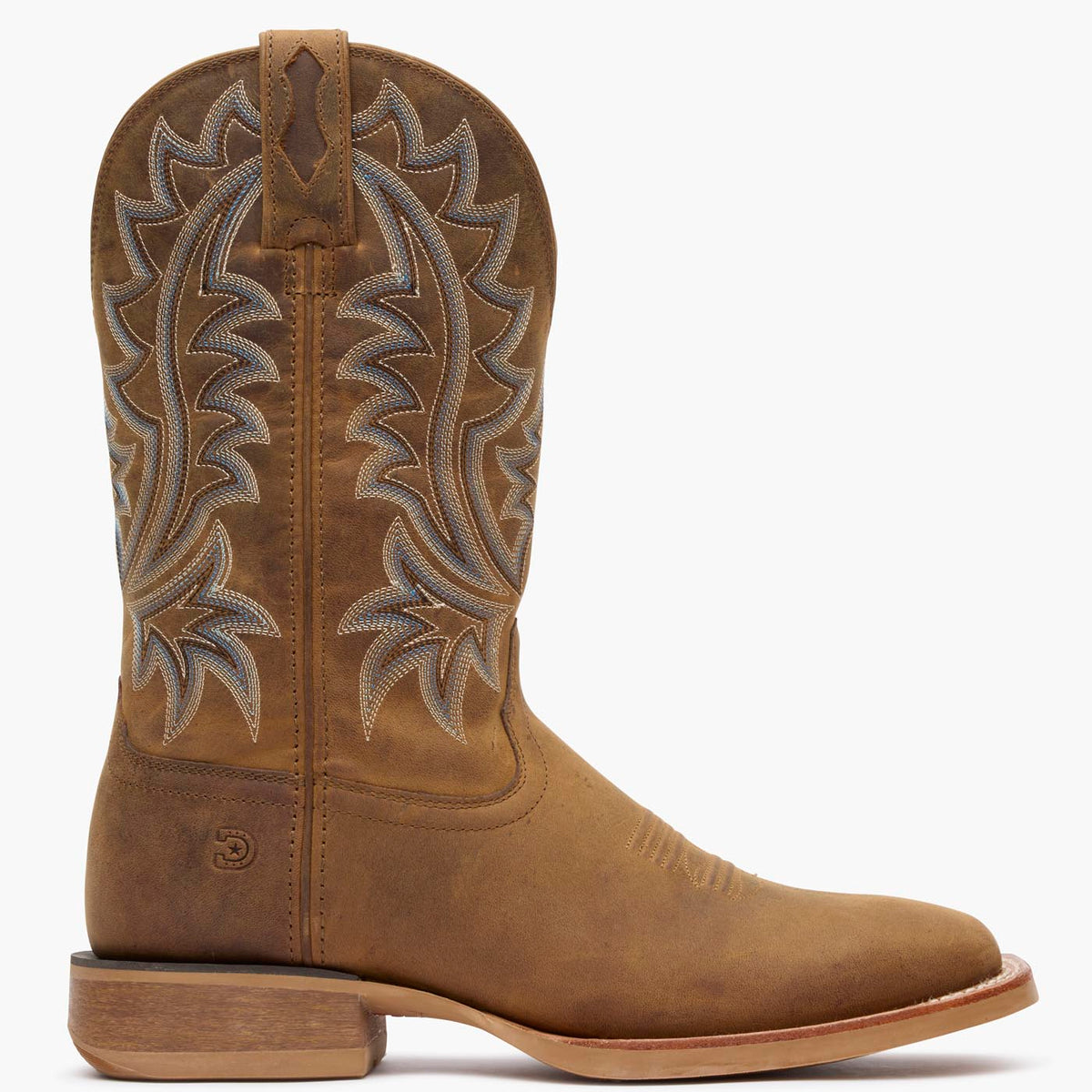 Outer side view of brown Durango Rebel Pro men's square toe cowboy boots