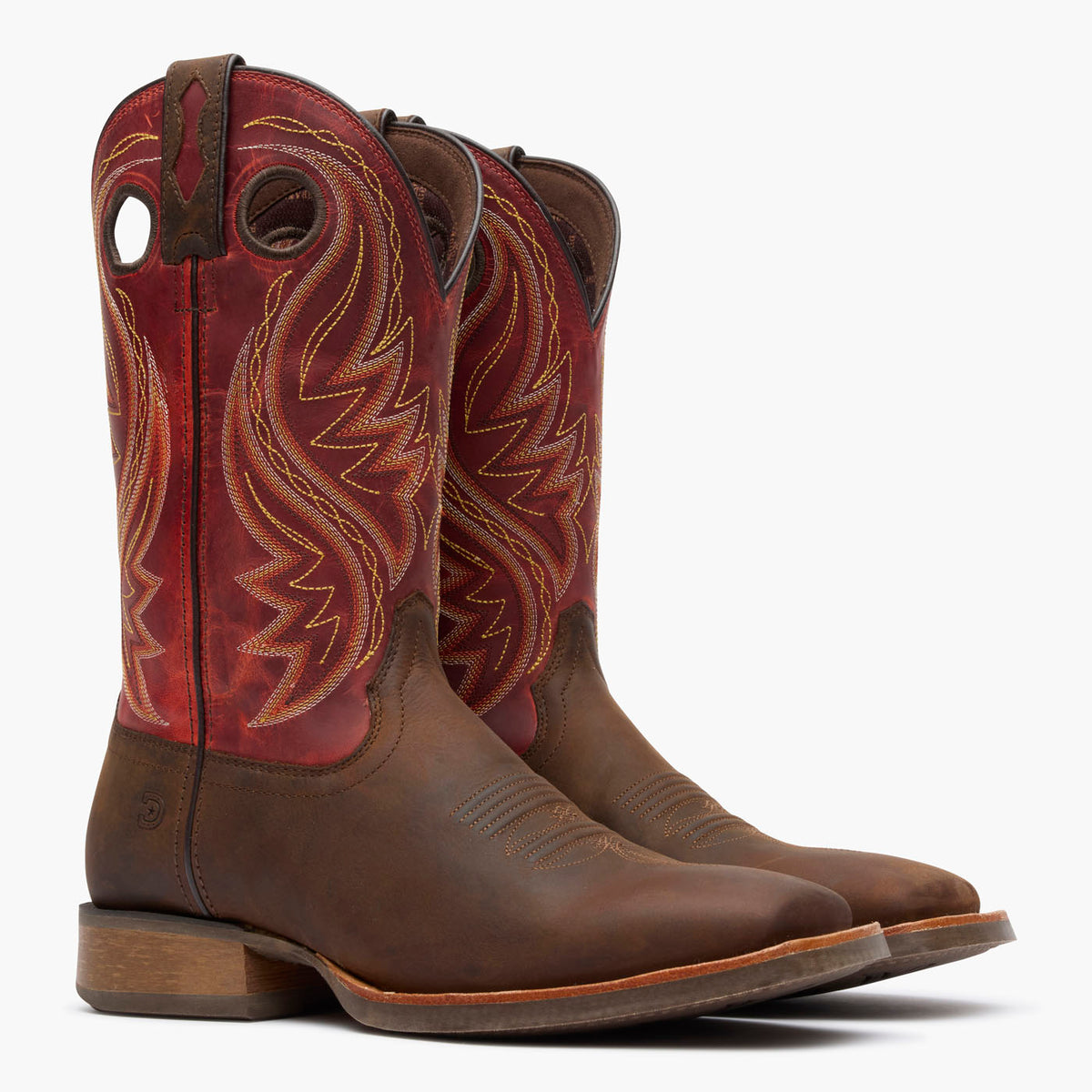 Front pair view of Durango® men’s 12” Hickory Brown/Chili Pepper Rebel Pro™