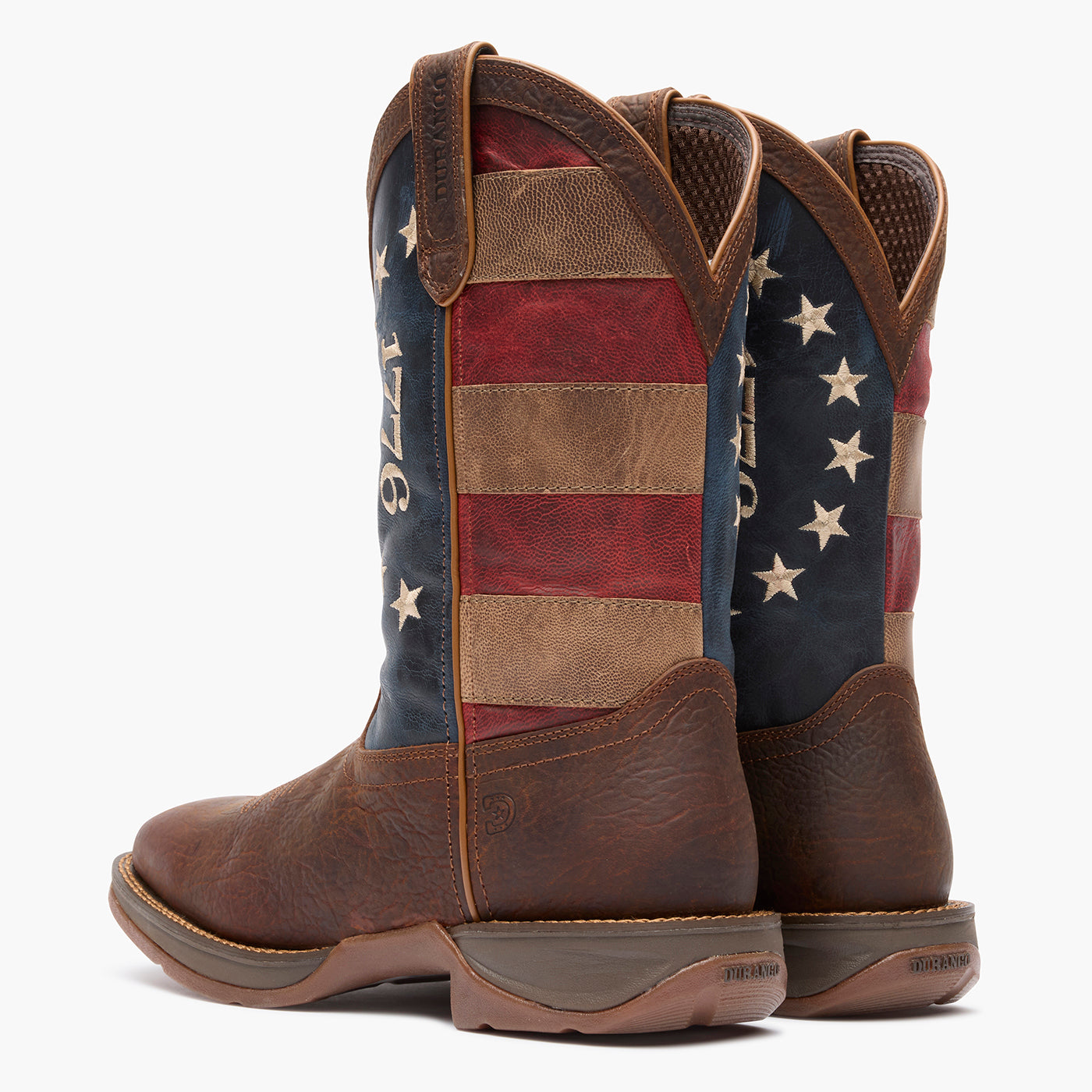 Back pair view of Durango America 250 Flag Boots with rubber outsole