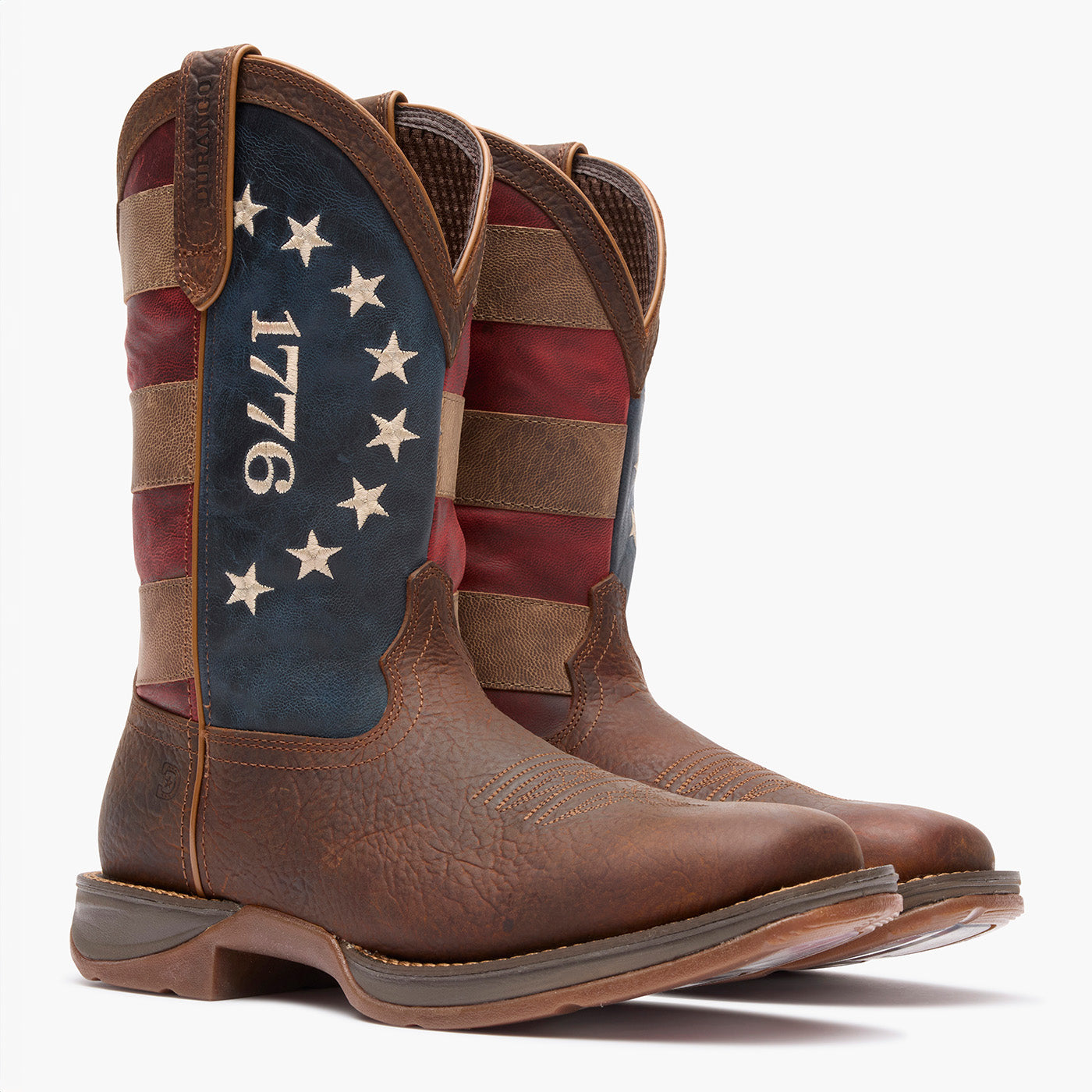 Front pair view of Durango America 250 Flag Boots with square toe