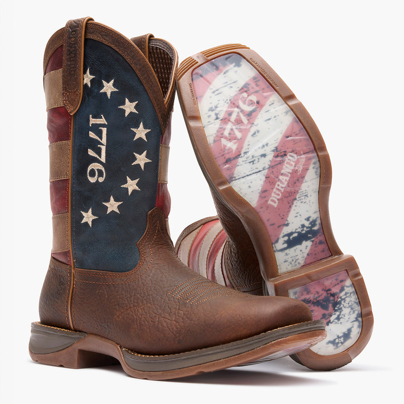 Front pair view of Durango America 250 Flag Boots with rubber sole