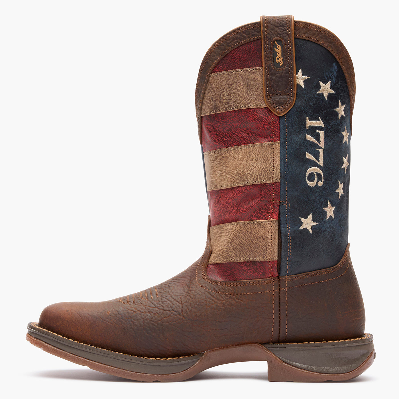 Inner side view of Durango America 250 Flag Boot with rubber outsole