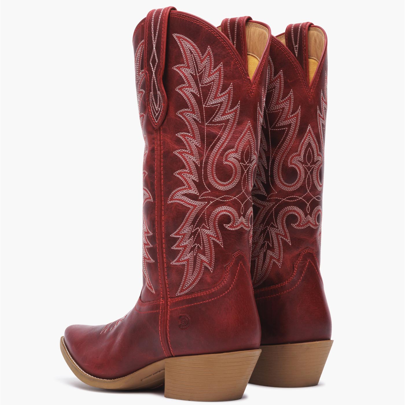 Back view of a pair of Durango red cowgirl boots