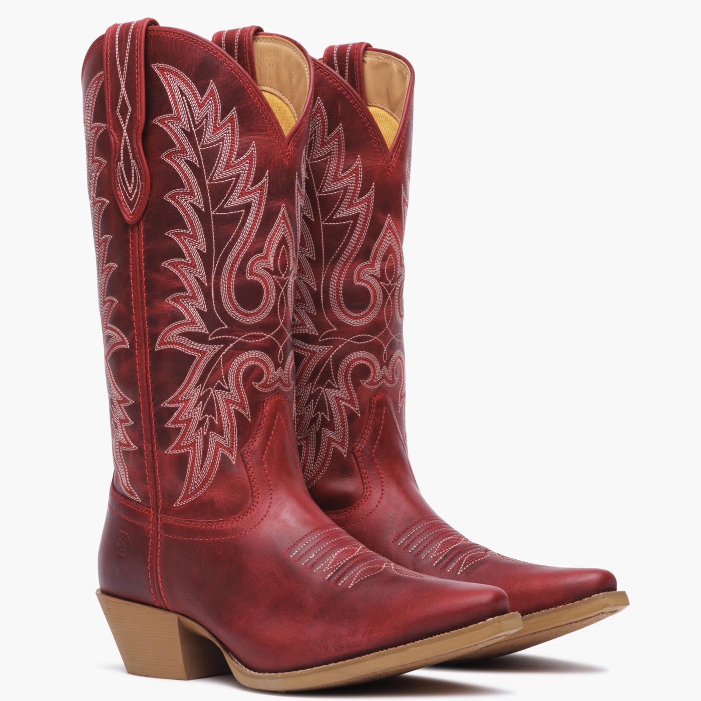 Front view of a pair of Durango red cowgirl boots