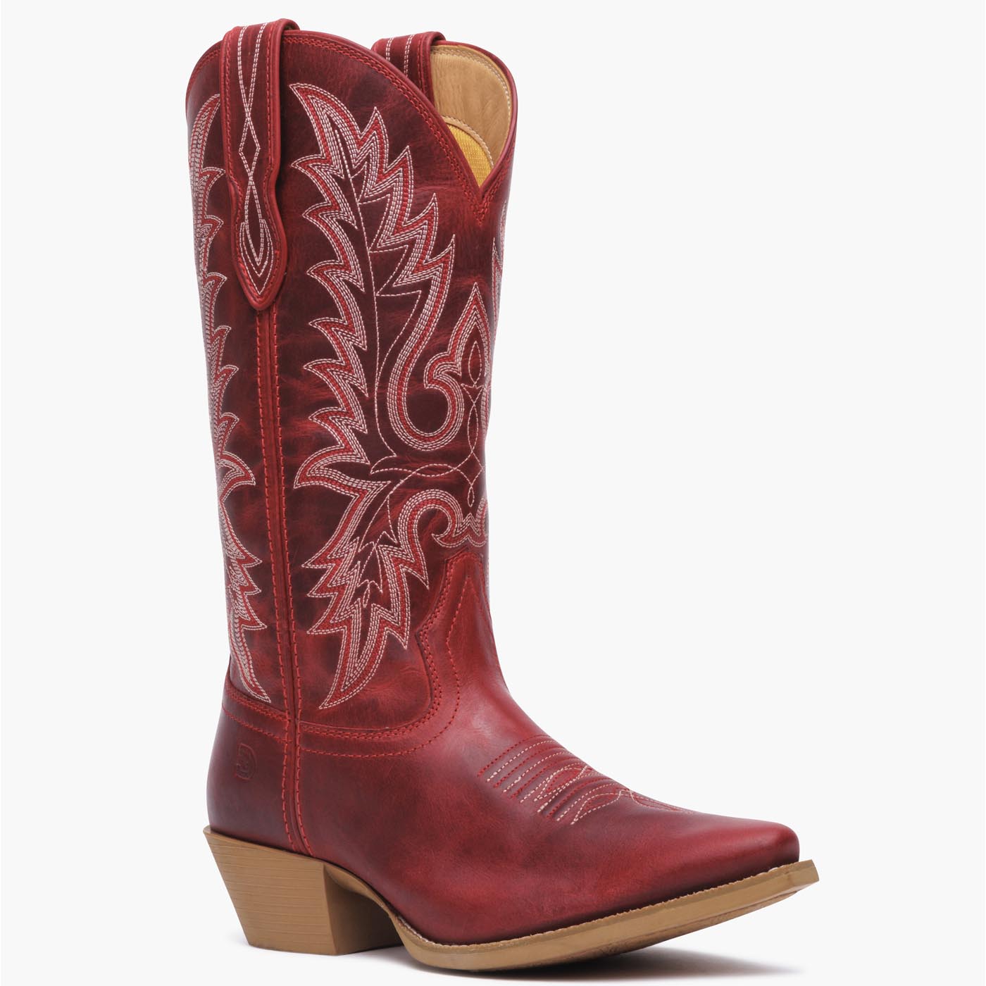 Front view of a Durango red cowgirl boot