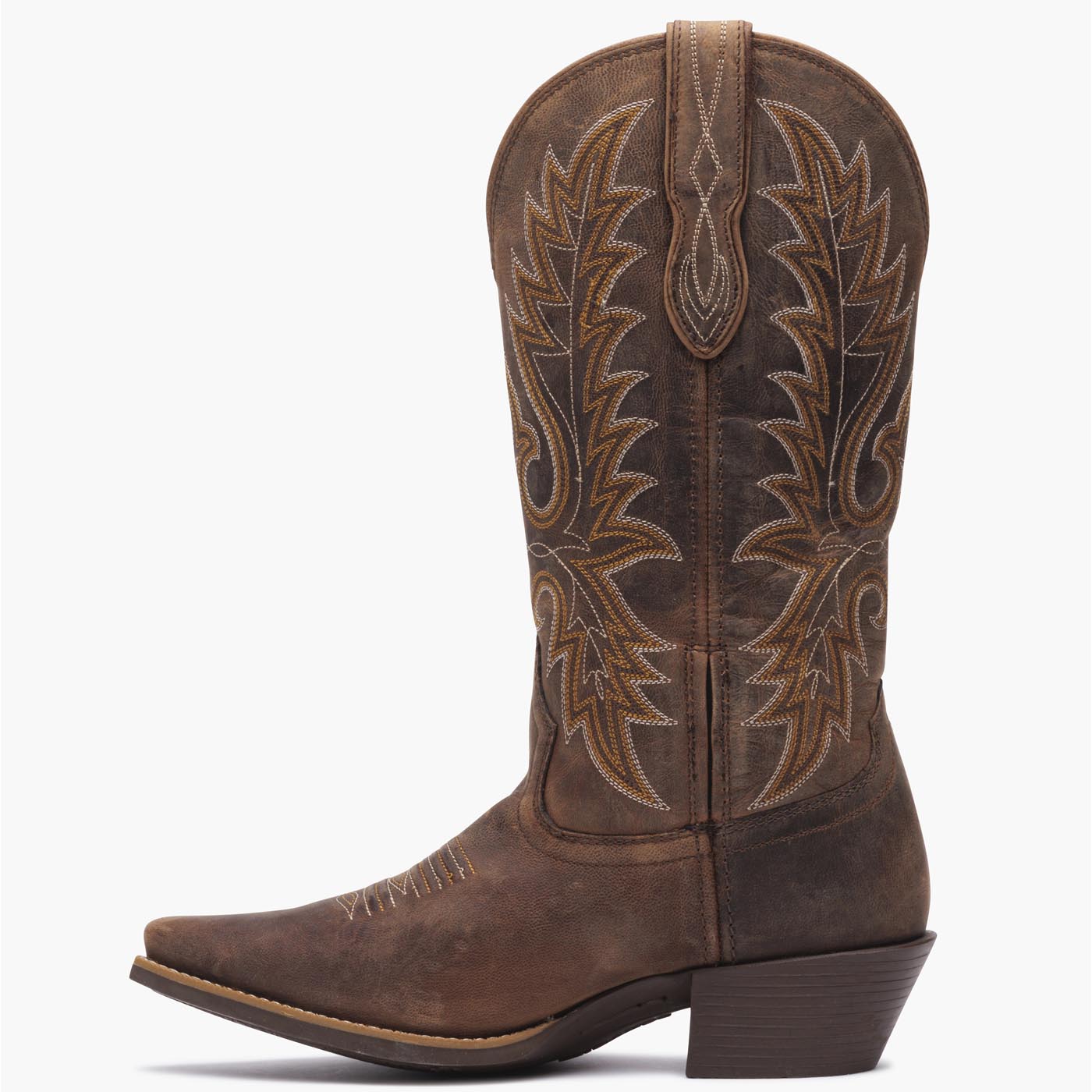 Interior side view of a Durango brown cowgirl boot