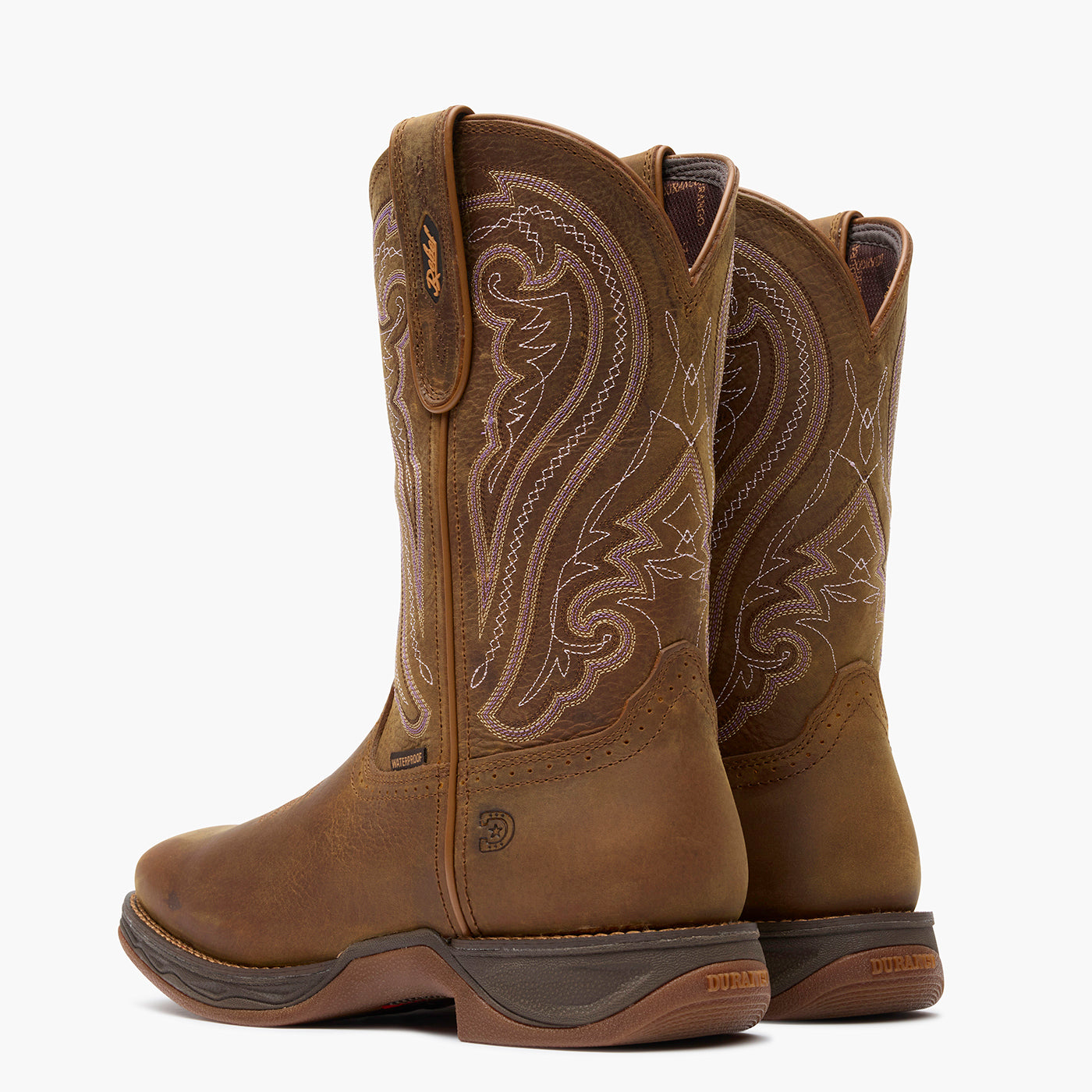 Back view of a pair of Durango women's brown cowgirl boots