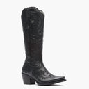 Front view of a Durango black cowgirl boot with black stitching.