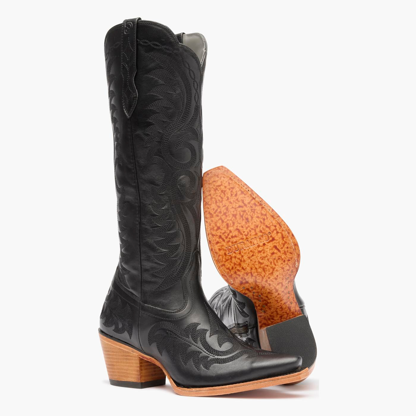 Outsole view of Durango® women’s 16” Polished Black Onyx Crush™ Boot
