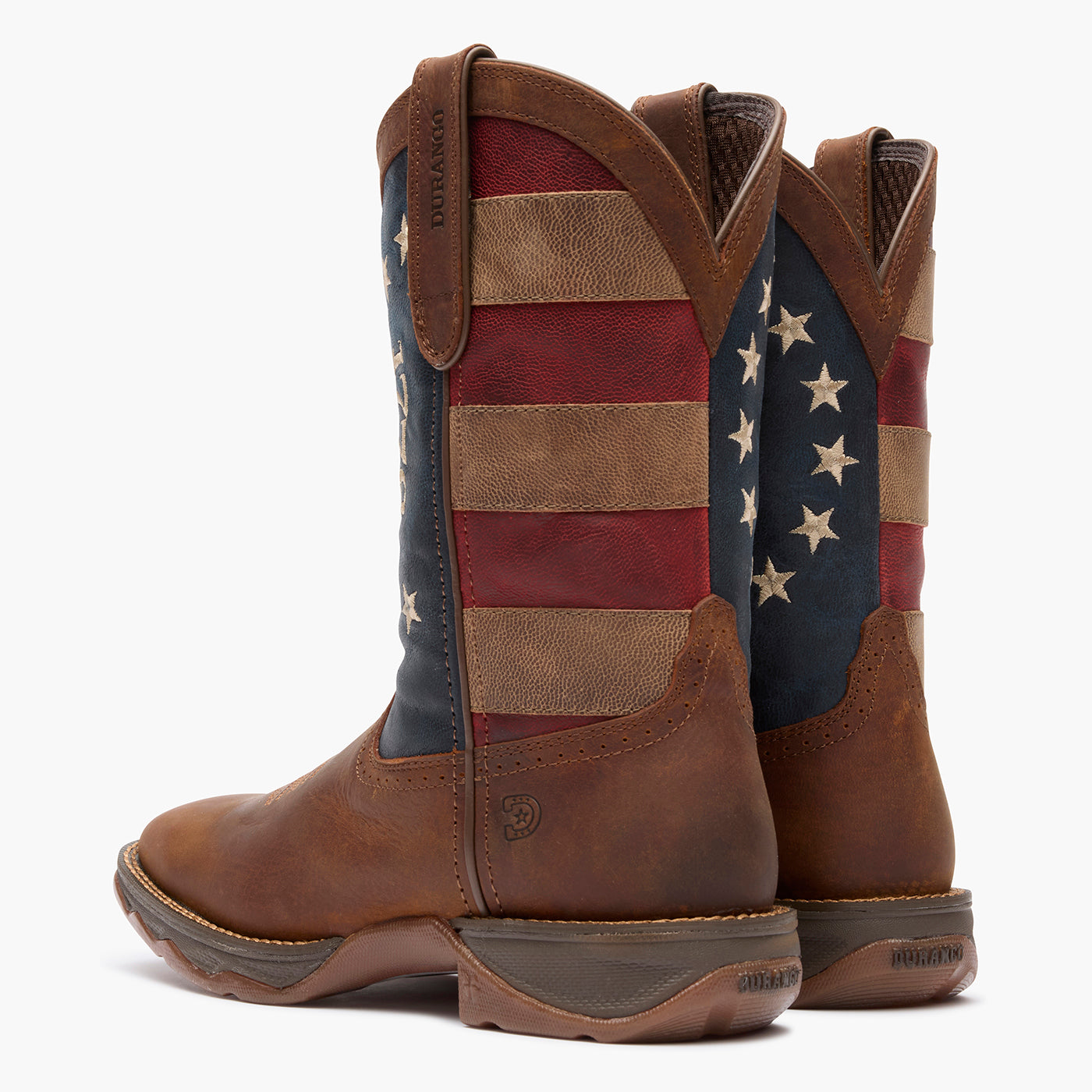 Back pair view of Durango America 250 Flag Boots with rubber outsole