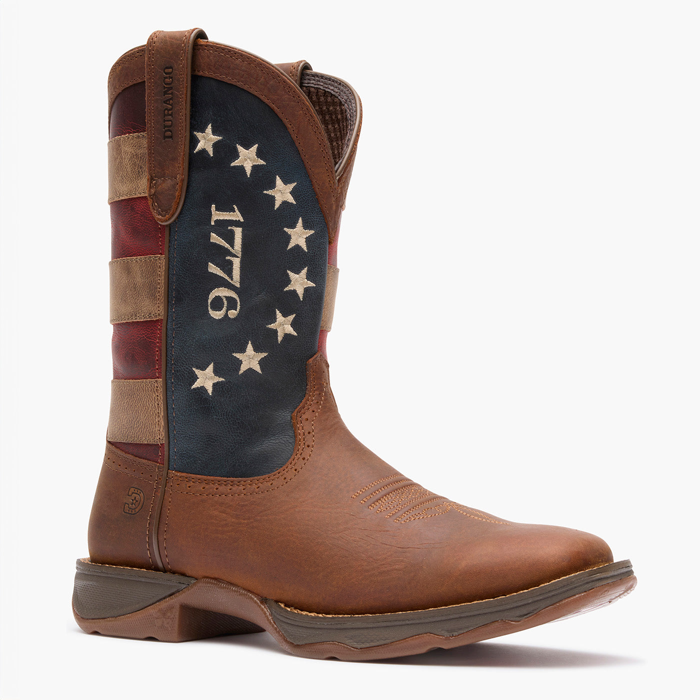 Front view of Durango America 250 Flag Boot with square toe