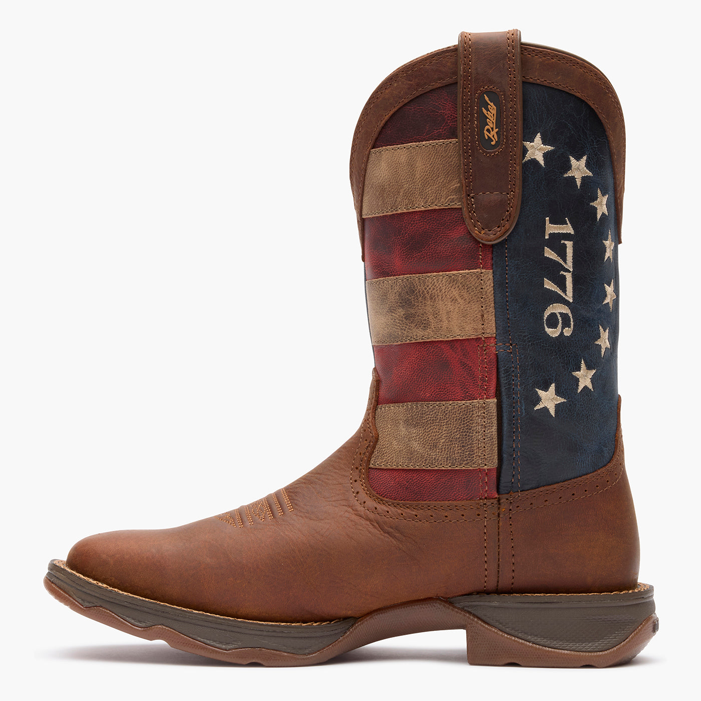 Inner side view of Durango America 250 Flag Boot with square toe