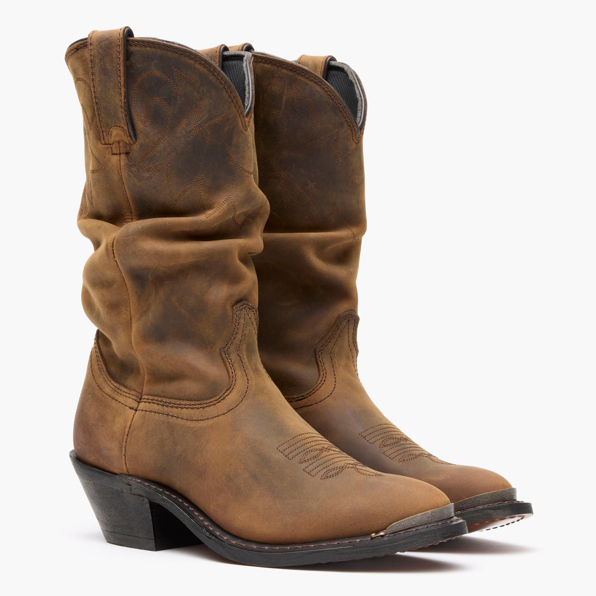 Front pair view of Durango® Women's Distressed Tan Slouch Western Boot