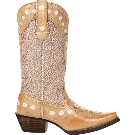 Crush™ by Durango® Women's Ivory Cream Lace Floral Western Boot