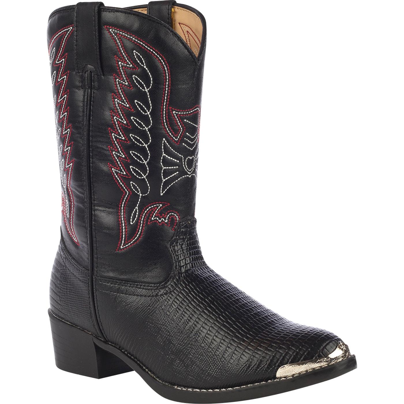 MEN'S RODEO COWBOY BOOTS LIZARD PRINT LEATHER WESTERN SQUARE TOE BLACK  BOTAS