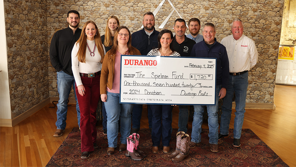 Durango® Boots team presents 2024 donation check to The Spielman Fund